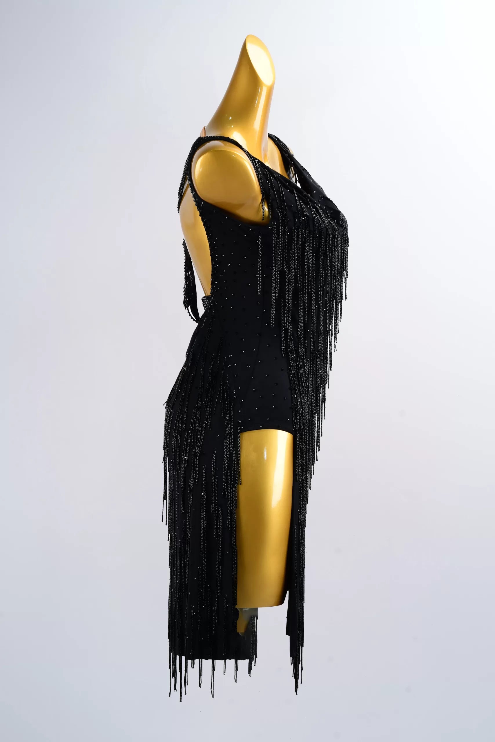 Black Tassel Latin Dance Dress – V-Neck Sleeveless Design image 3