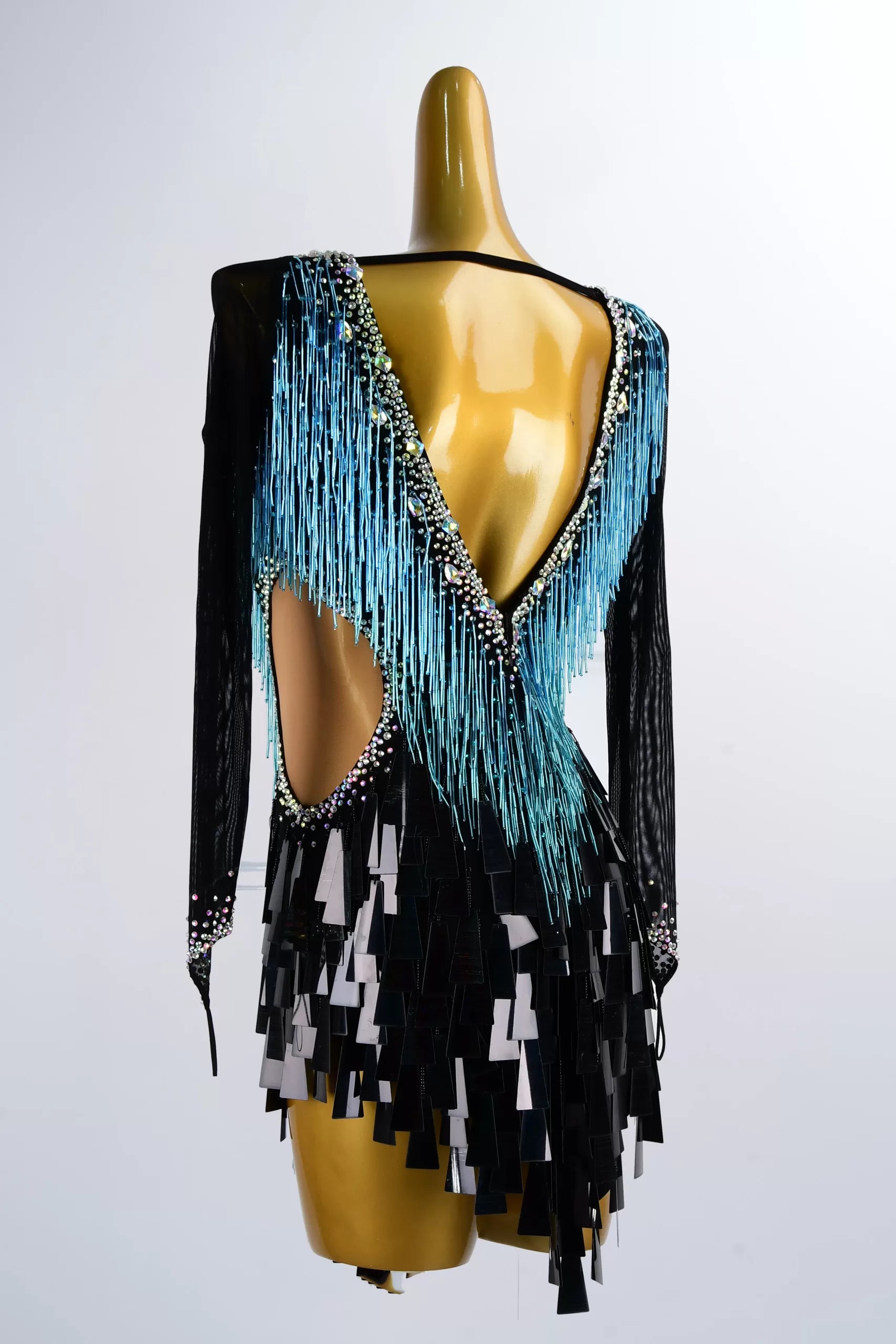 Long Sleeves Colorful Feather Dance Dress with Open-Back image 1
