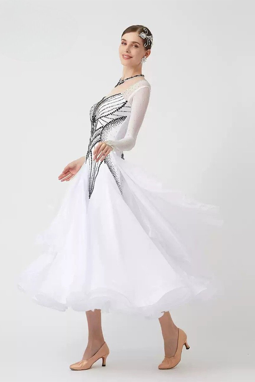 Bailebelle Fashion customized national standard modern dance performance competition costume White, Black image 4
