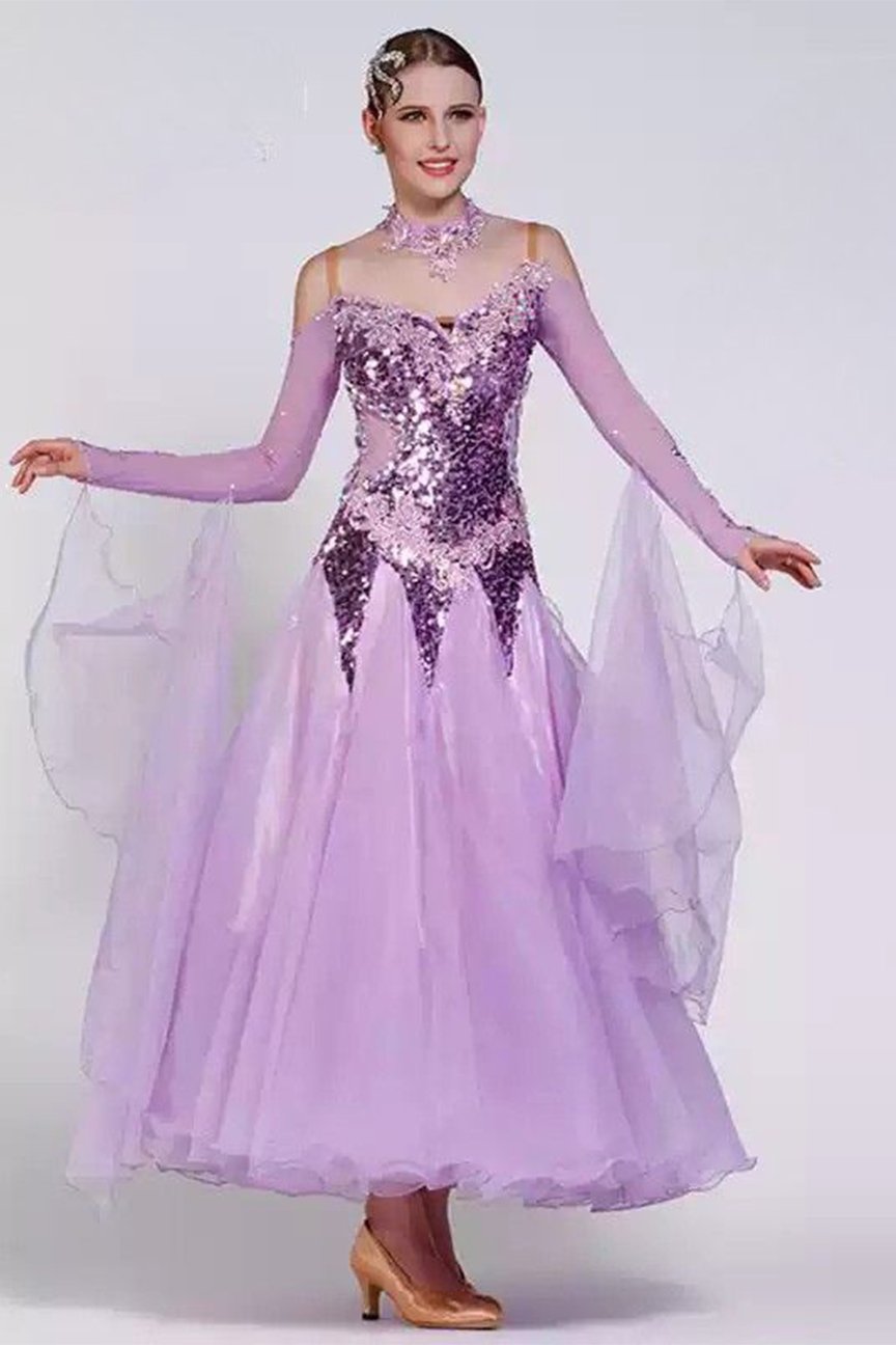 Bailebelle Fashion dance sequins social national standard performance competition dress modern waltz dance skirt swing Purple image 0
