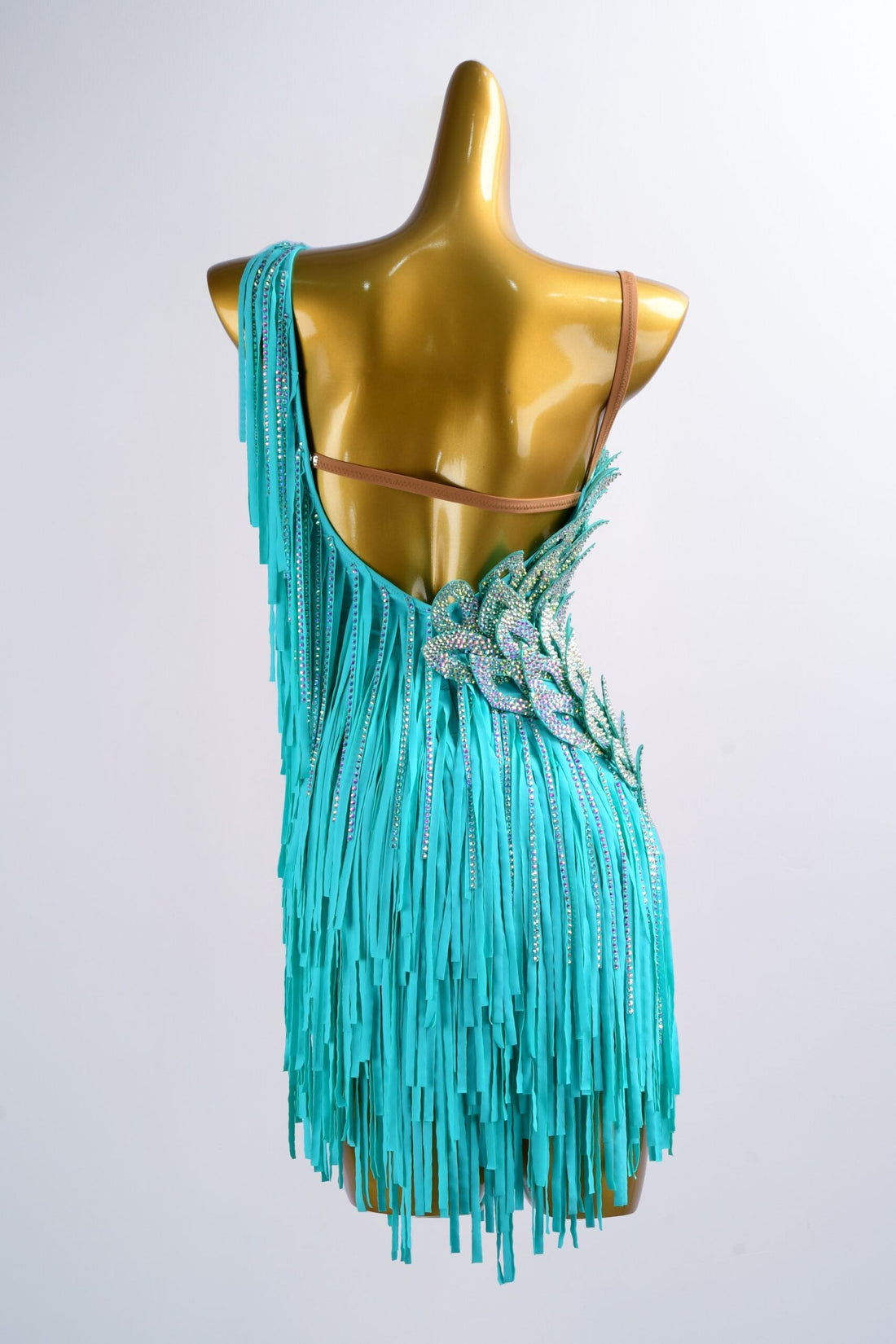 Aqua Asymmetrical Crystal Fringe Latin Dance Dress image 0