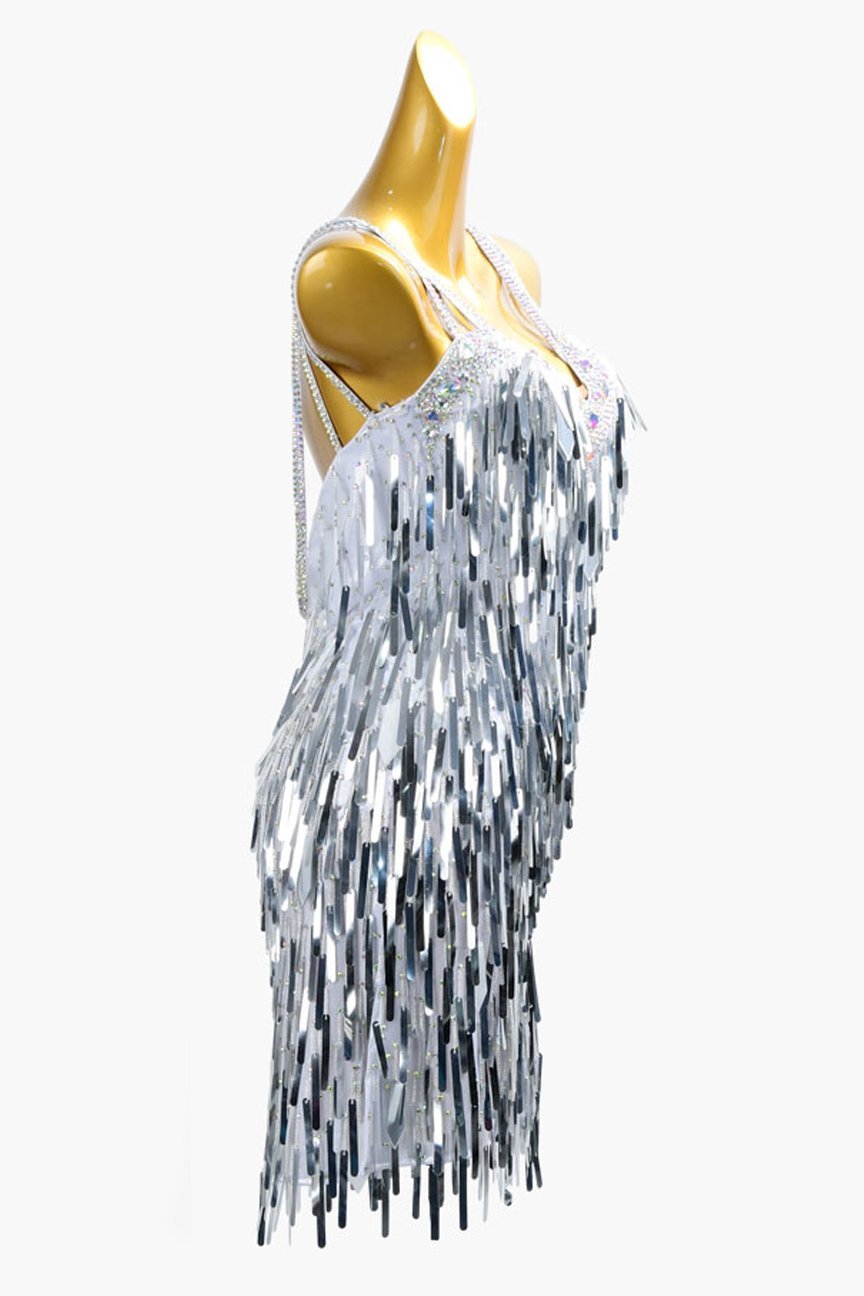 Cement ash Latin dress with sequins and crystal AB image 2
