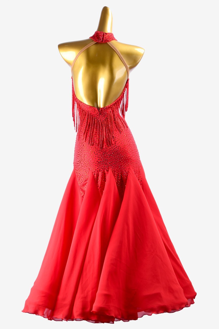China red Standard dress with stone fringes and crystal AB image 3
