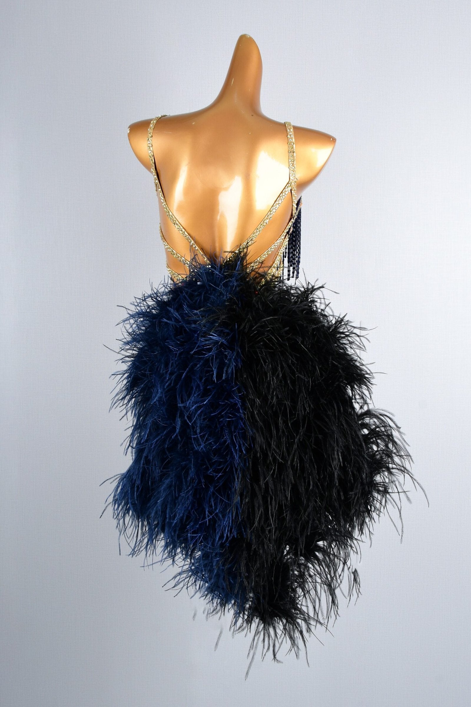 Blue & Black Latin Dress with Beaded Fringe, Tassels, Feathers, and Rhinestones image 1
