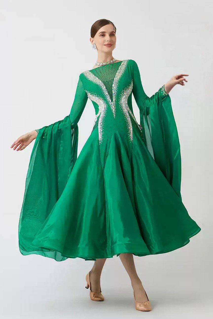 Bailebelle Fashion 2024 new international standard dance modern dance performance dress competition dress flower dress Green image 0