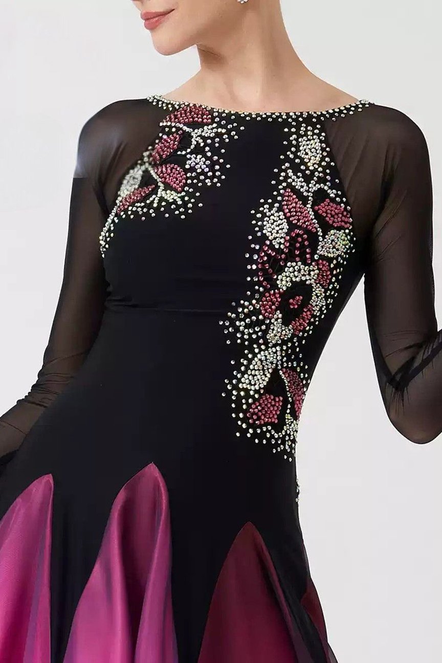 Bailebelle Fashion new national standard modern dance practice clothes ballroom dance waltz big swing dress customization Black, Pink image 4