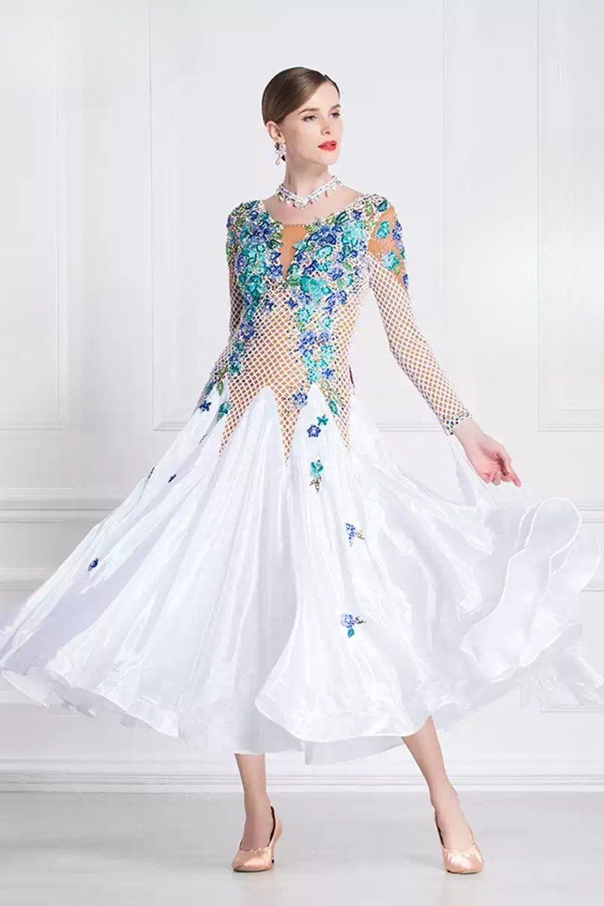 Bailebelle Fashion Modern dance skirt adult female ballroom dance competition performance big swing Blue, White image 4