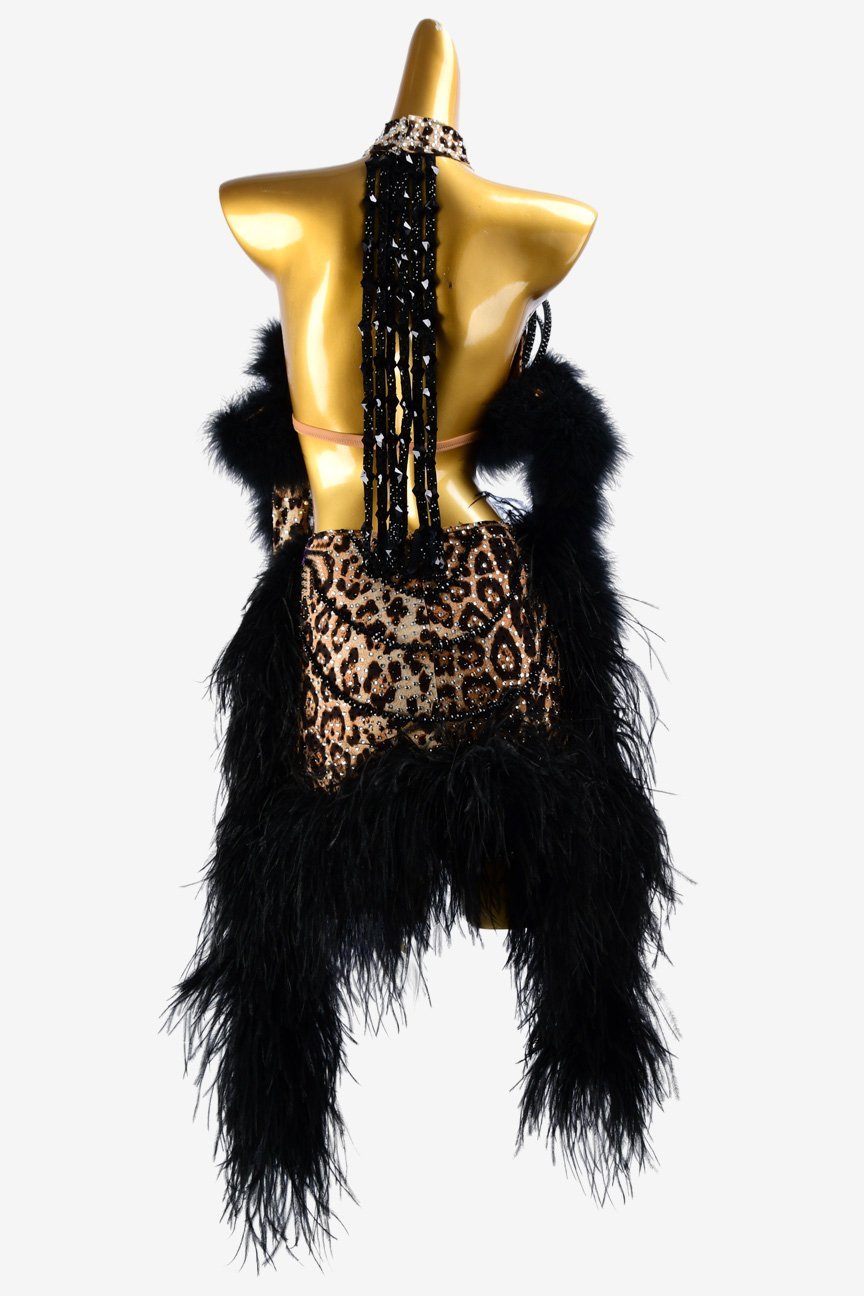 Leopard print Latin dress with feather and crystal AB image 3