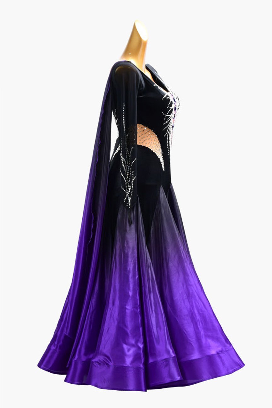 Black shaded purple Standard dress with pearl chiffon underskirts, float & AB stones image 2