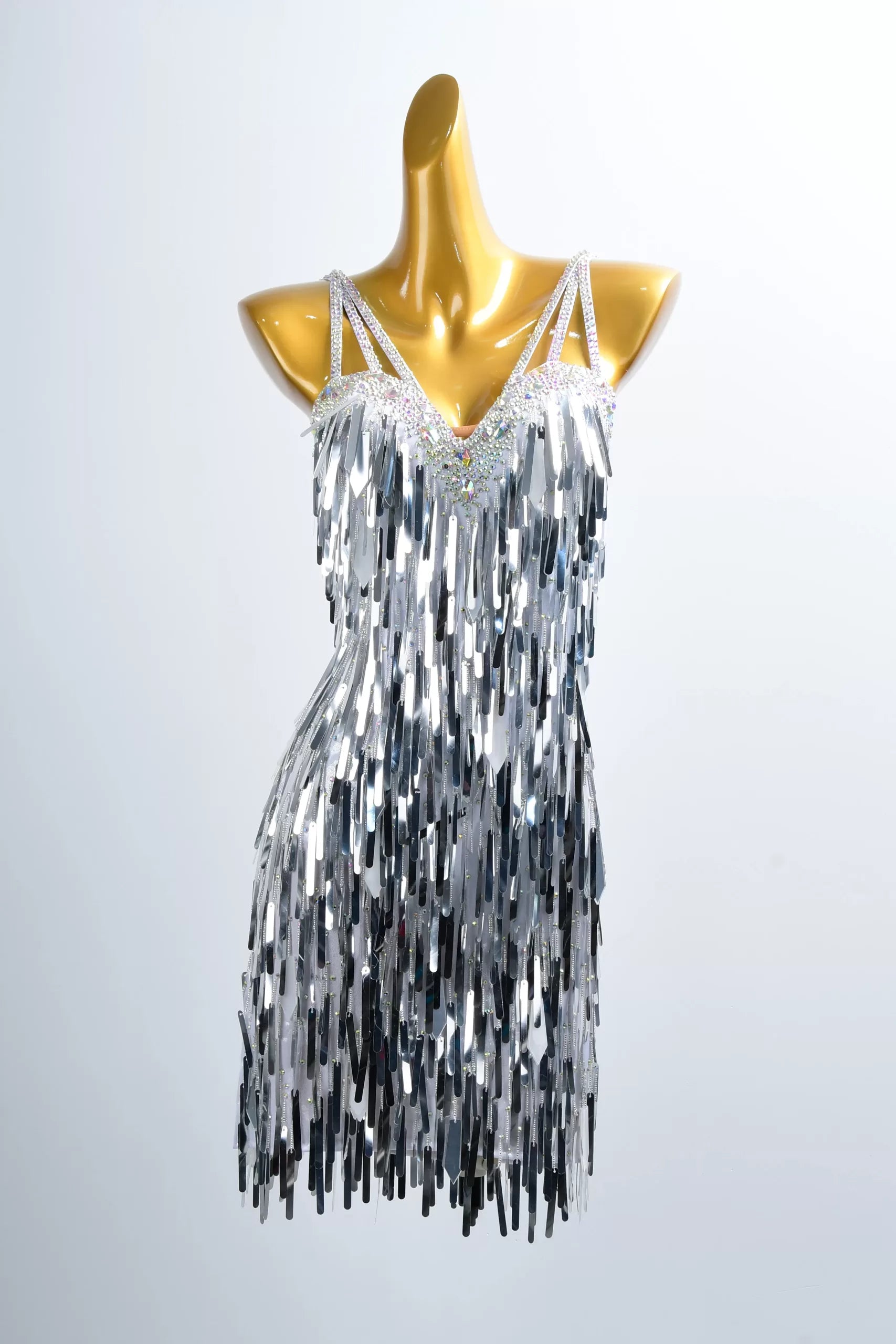 Silver Beading Fringe Latin Rhythm Competition Dance Dress image 0