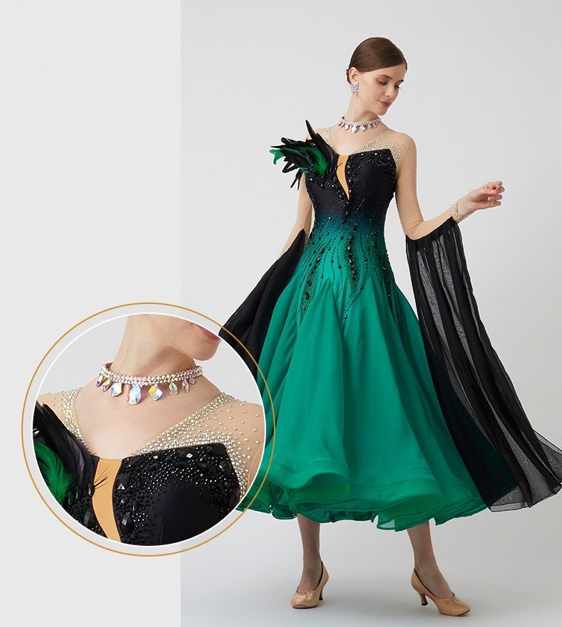 Bailebelle Fashion Custom new high end national standard modern dance performance competition costume feather diamond dress customization image 4