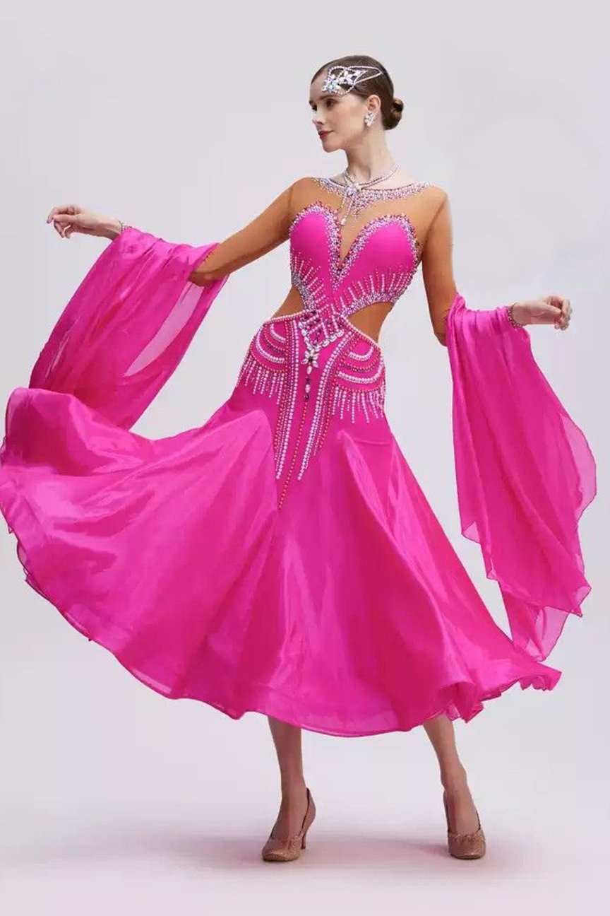 Bailebelle Fashion new national standard modern dance skirt competition costume performance costume ballroom dance dress Pink image 0