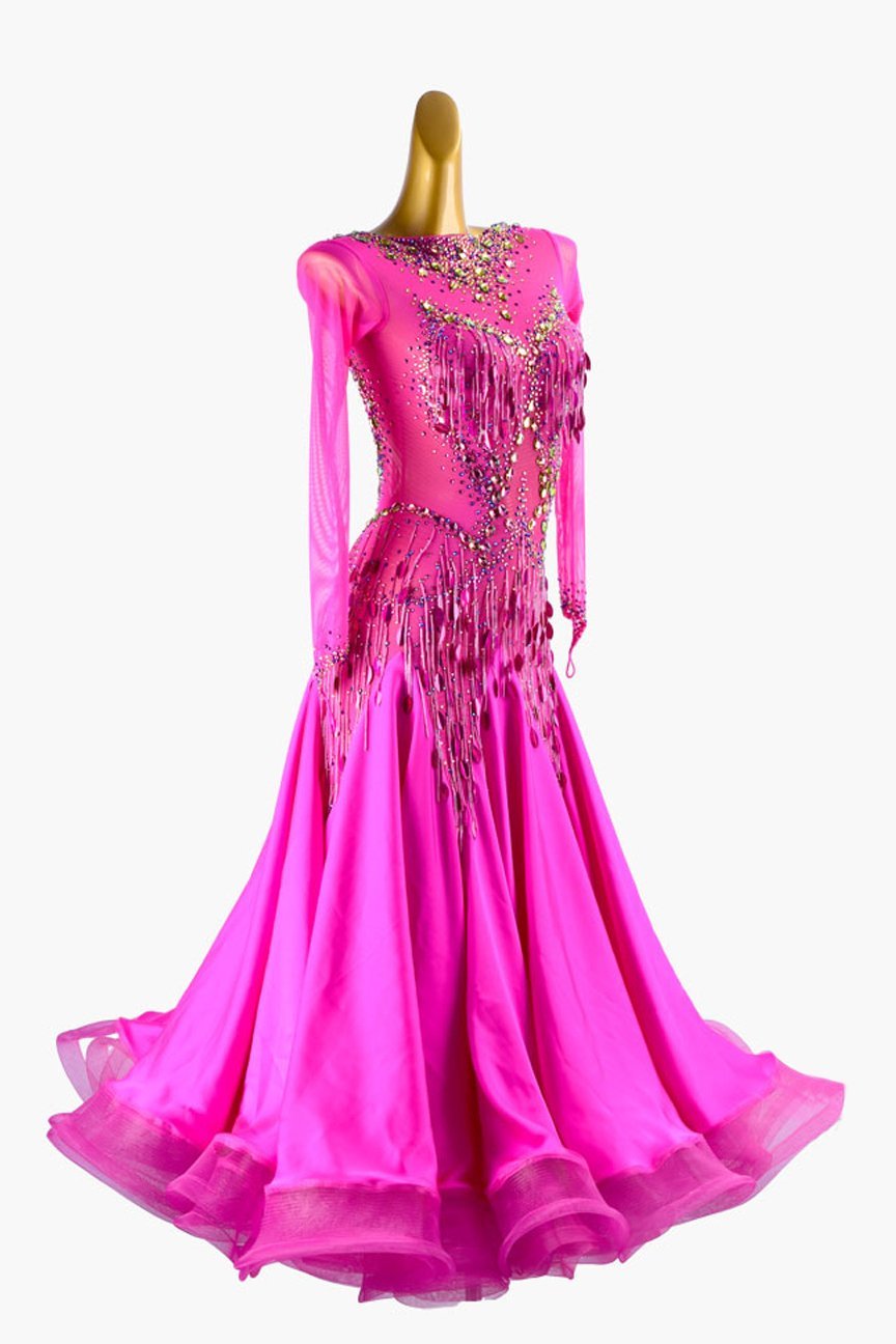 Rose mesh Standard dress with pearl chiffon underskirt, sequins, beaded fringes, crystals & sew-on stones image 1