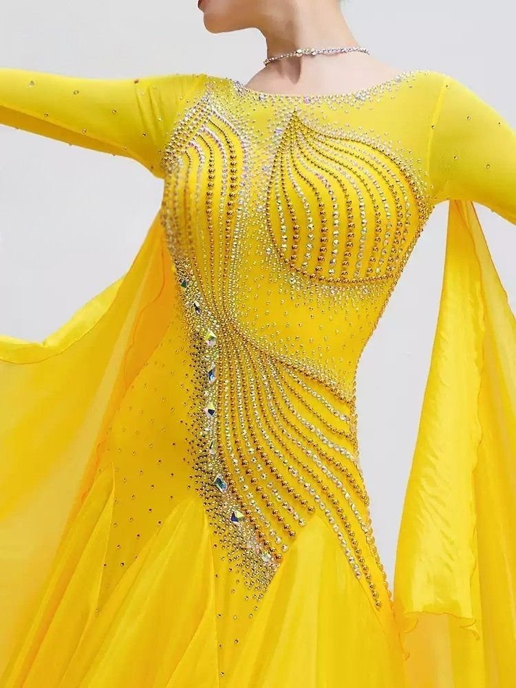 Bailebelle Fashion Professional custom national standard modern dance performance dress ballroom dance waltz dress Yellow image 3