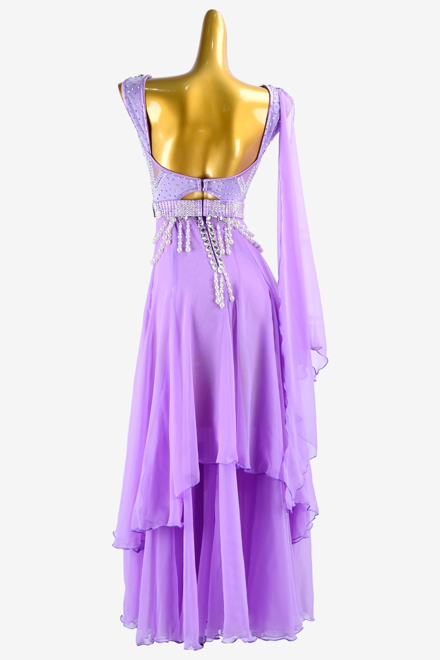 Orchid Standard Dress with Chiffon Underskirt, Float, White Rhinestones, and Beadings image 1