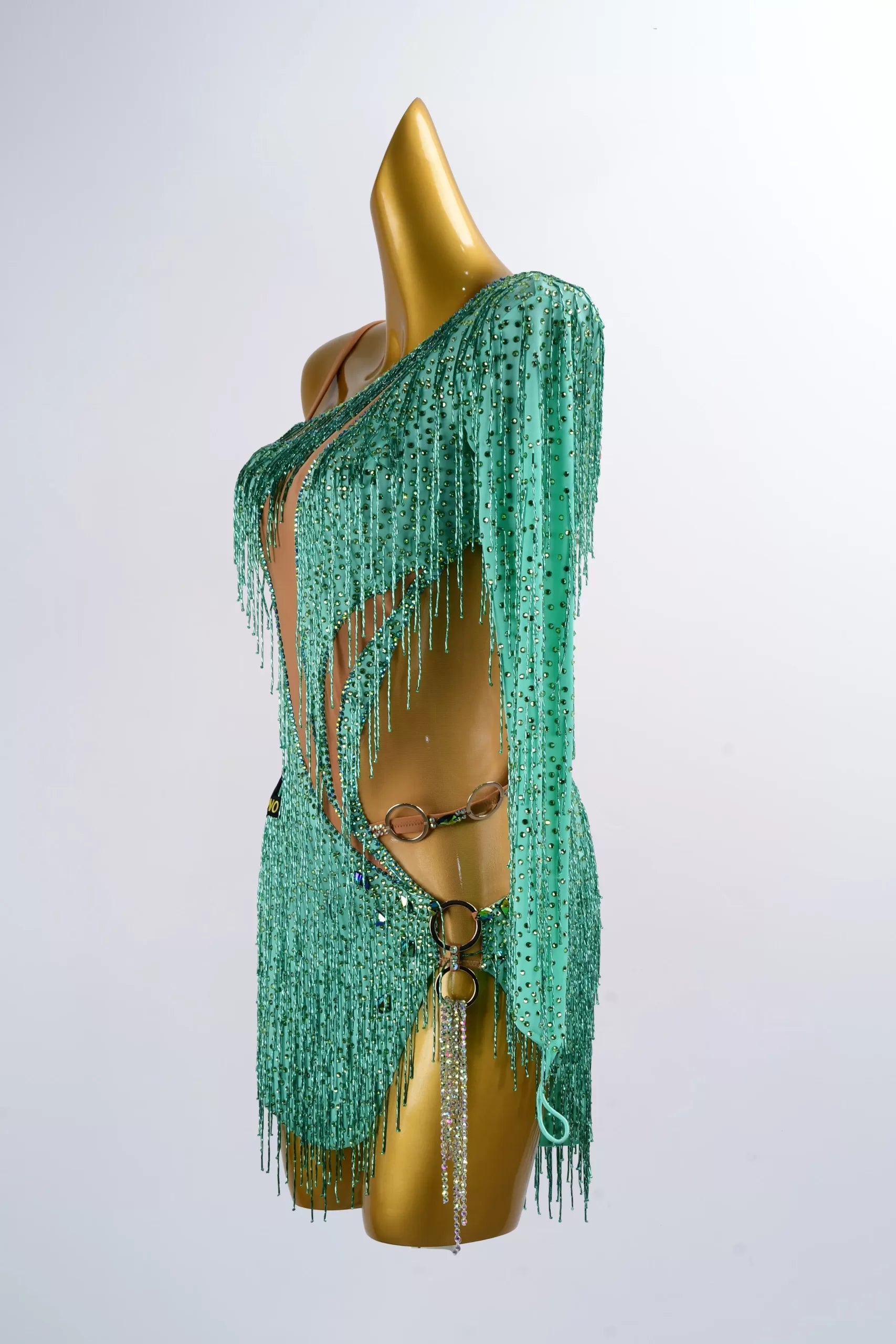 Green Beading Fringe Rhythm Latin Dress for Dance Competition image 3