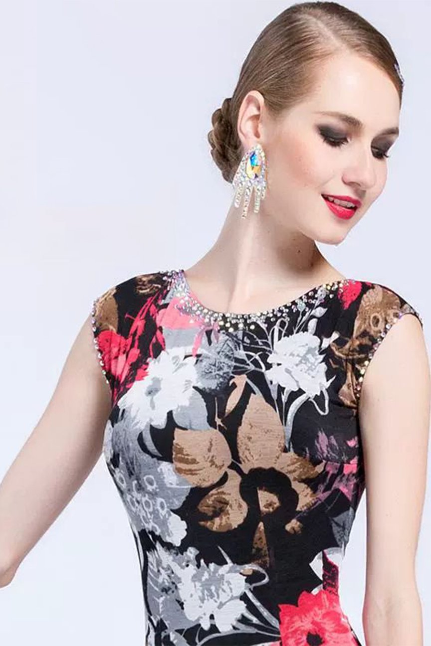 Bailebelle Fashion dance modern dance practice dress adult female classical print social dance dress swinging practice clothing Black image 2