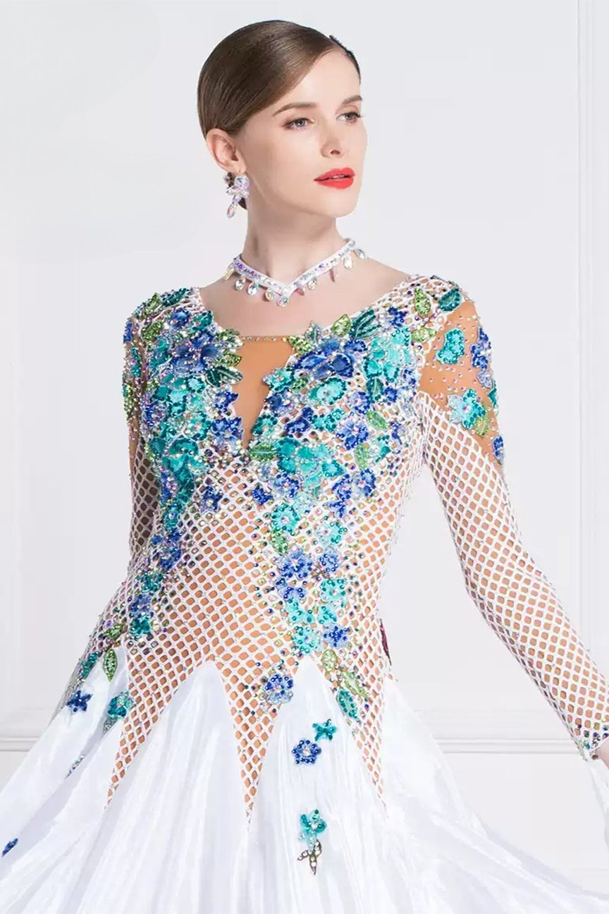 Bailebelle Fashion Modern dance skirt adult female ballroom dance competition performance big swing Blue, White image 2