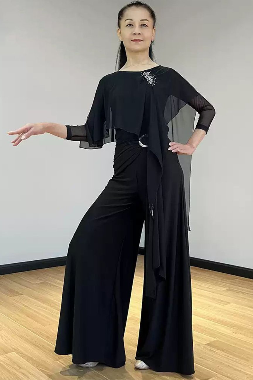 Bailebelle Fashion new national standard modern dance clothes top wide-leg pants suit modern dance practice clothes Black image 5