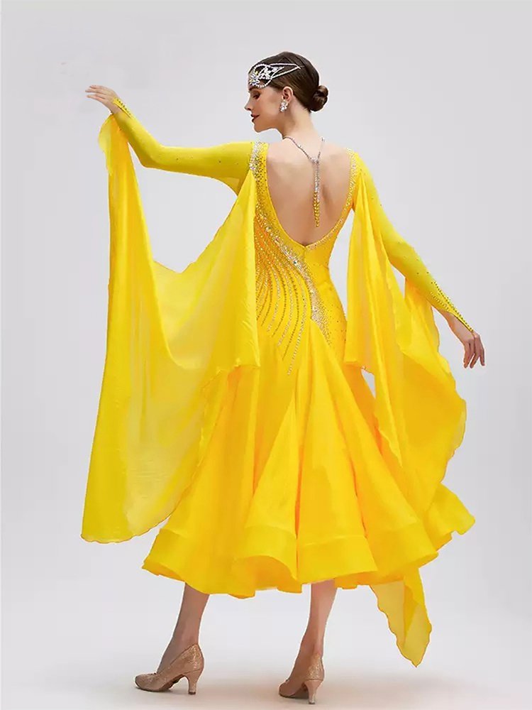 Bailebelle Fashion Professional custom national standard modern dance performance dress ballroom dance waltz dress Yellow image 0