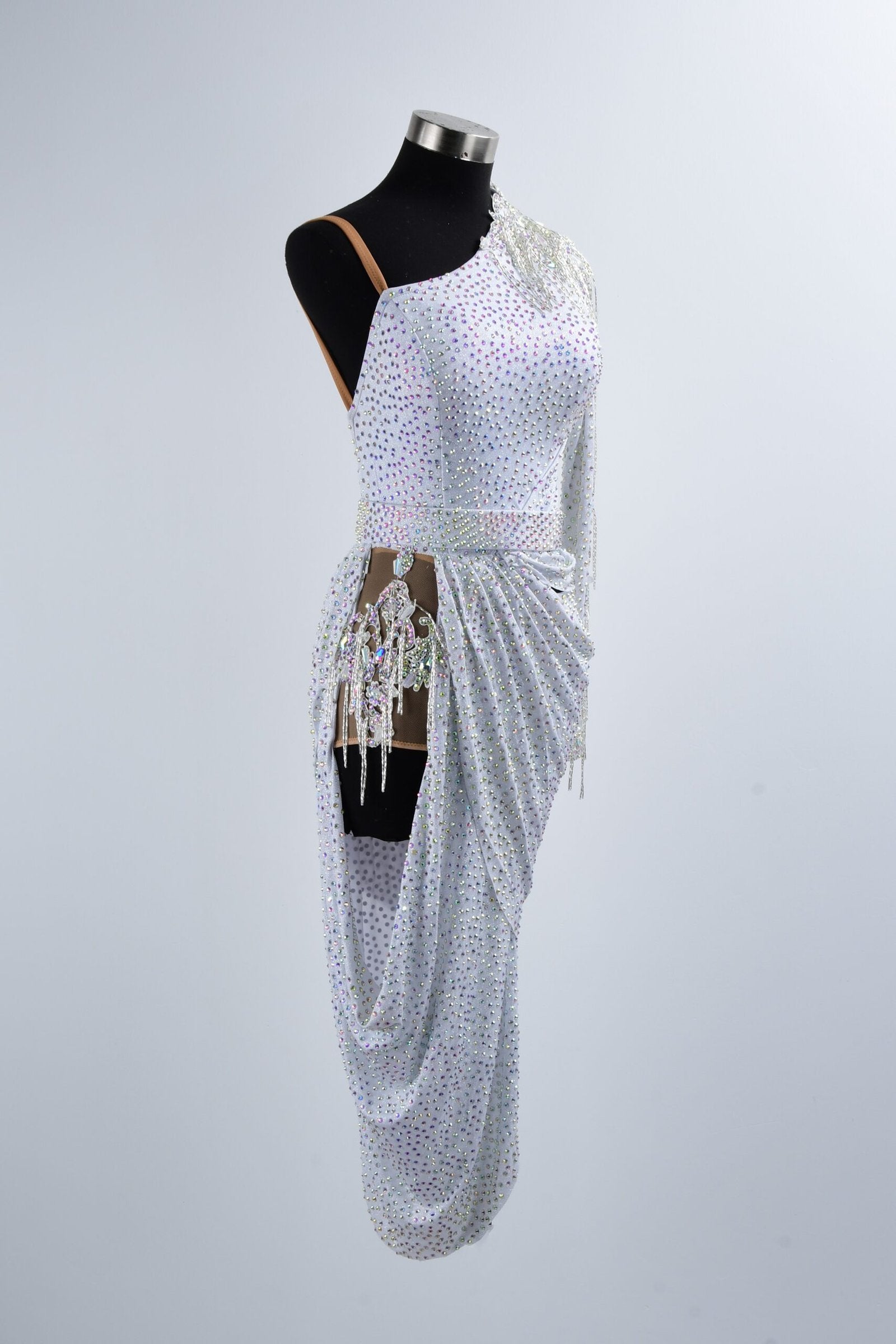 White Slim-Fit Flash Diamond Sexy Dance Dress image 3
