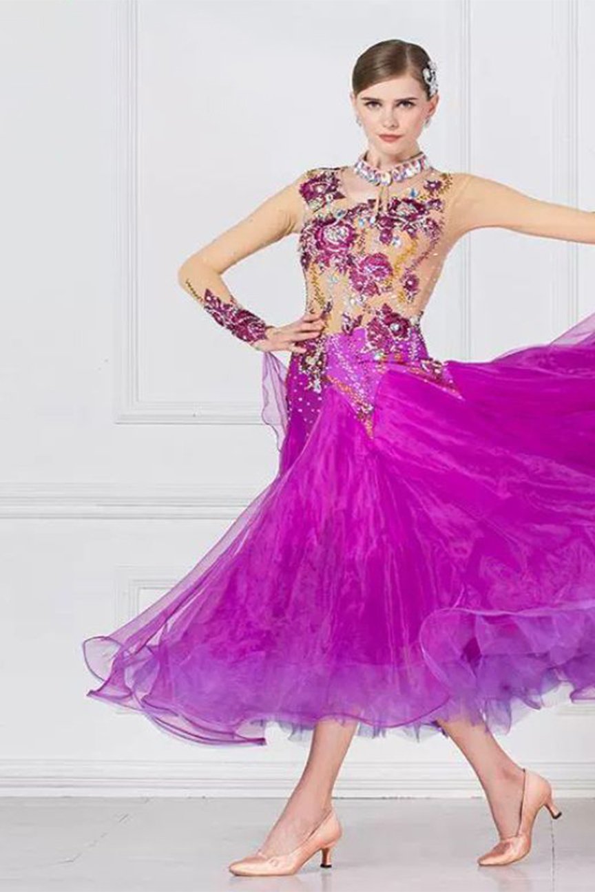 Bailebelle Fashion modern dance performance costumes 2018 new adult female ballroom dance costumes competition costumes  Purple image 4