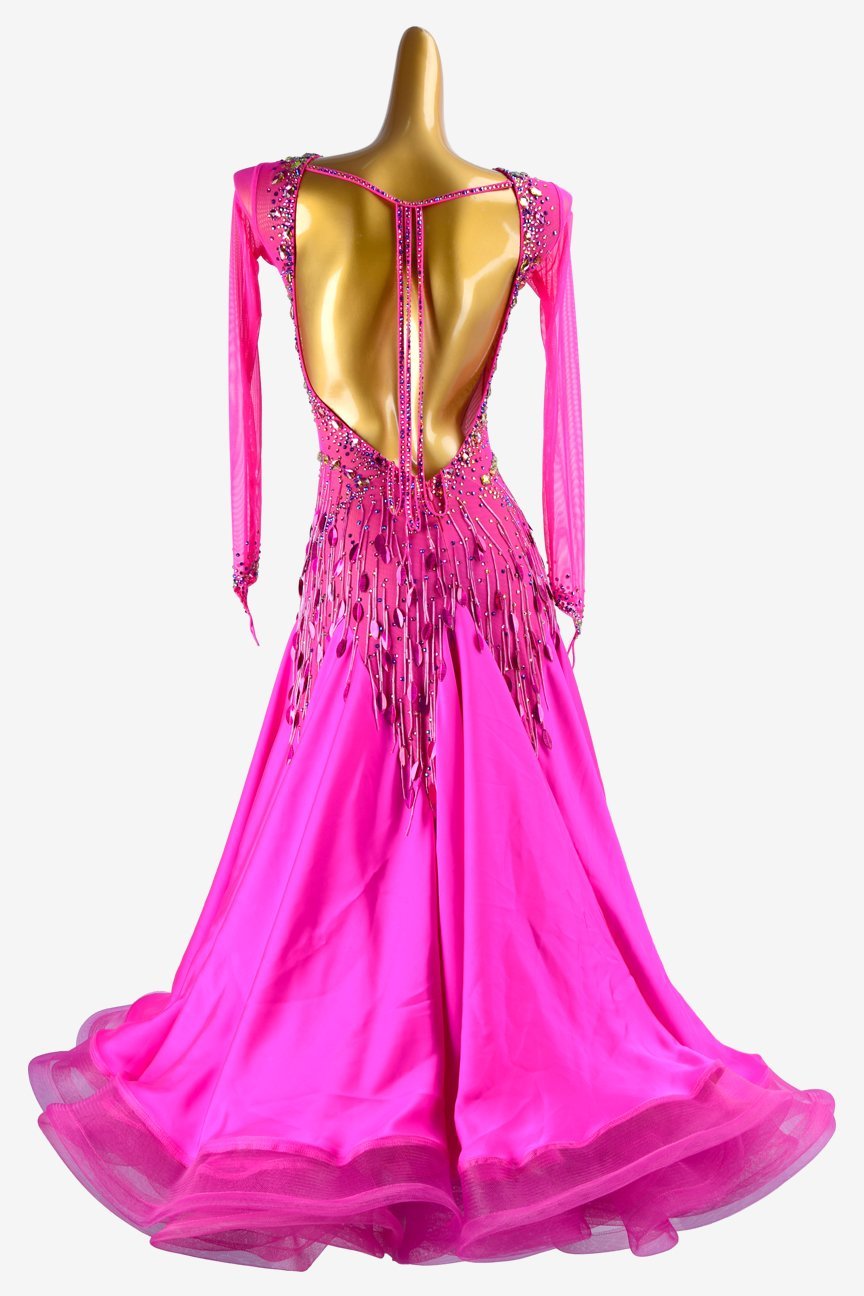 Rose mesh Standard dress with pearl chiffon underskirt, sequins, beaded fringes, crystals & sew-on stones image 3