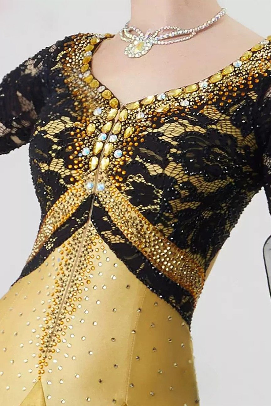 Bailebelle Fashion new national standard modern dance performance competition uniforms personalized design big swing dance skirt  Black, Gold image 2