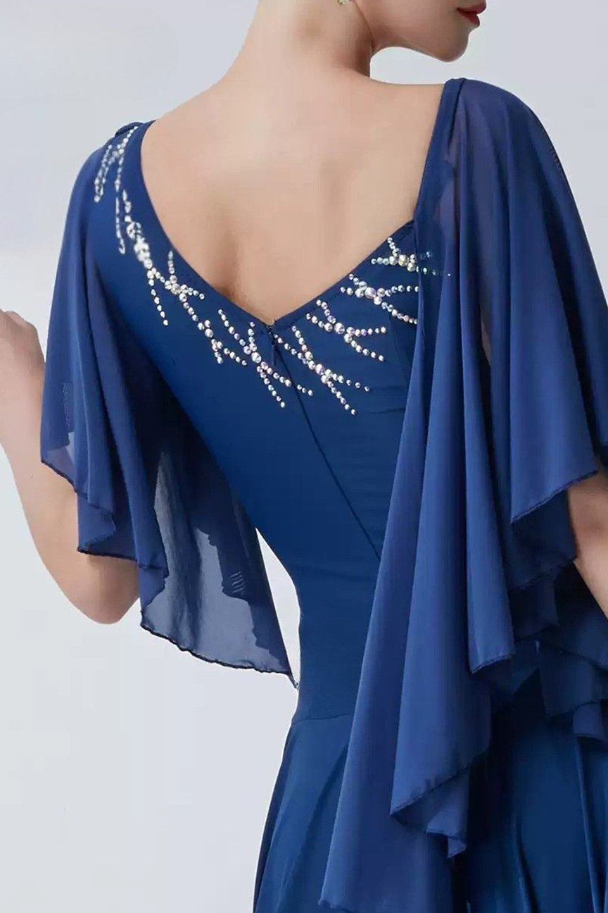 Bailebelle Fashion new national standard modern dance costume big swing dress performance practice clothes ballroom dance Blue image 2