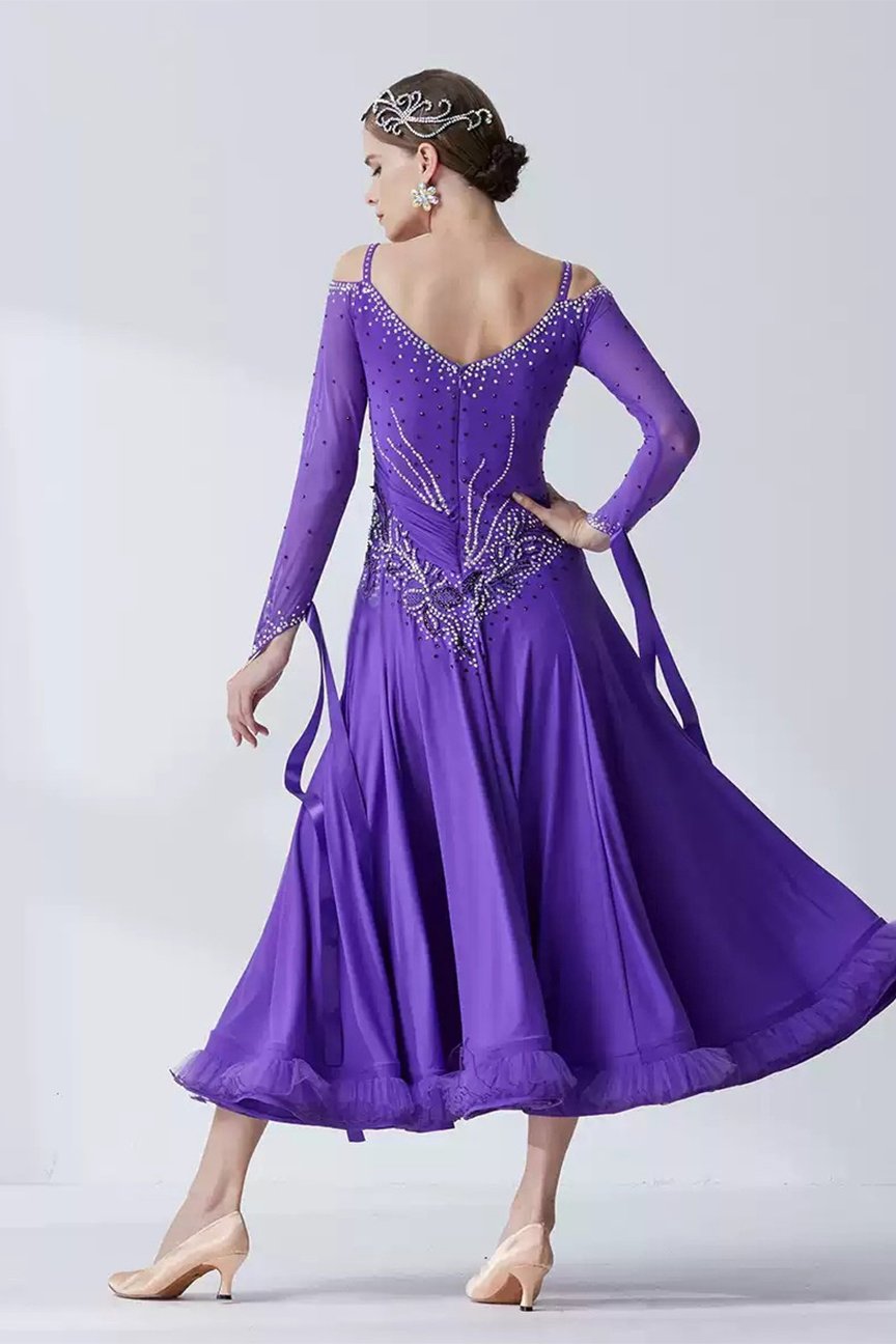 Bailebelle Fashion Spring New National Standard Modern Dance Costume Large Swing Dress Women's  Waltz Practice Clothes Purple image 0