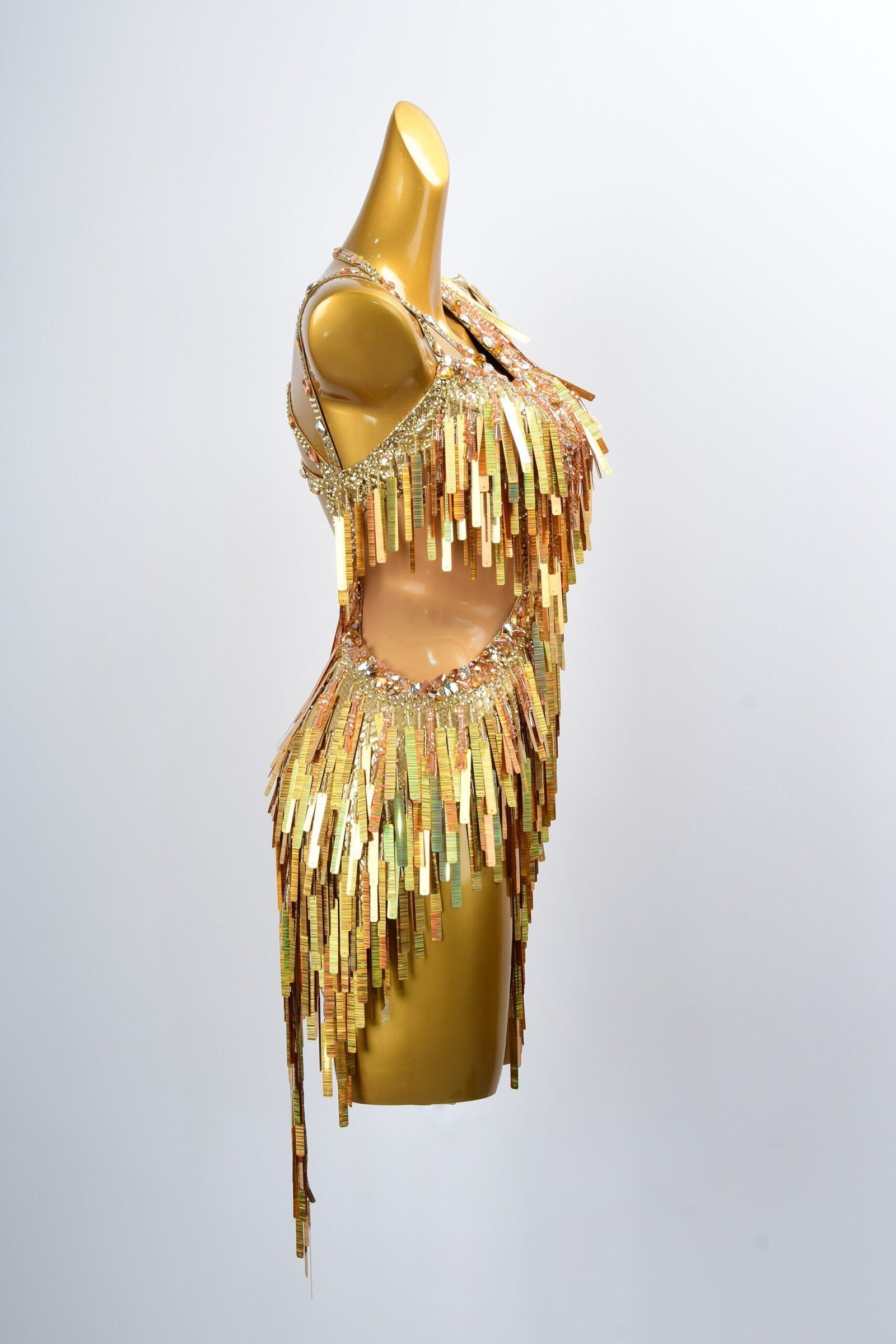 Golden Sequin Fringe Latin Dance Dress with Asymmetric Design image 3