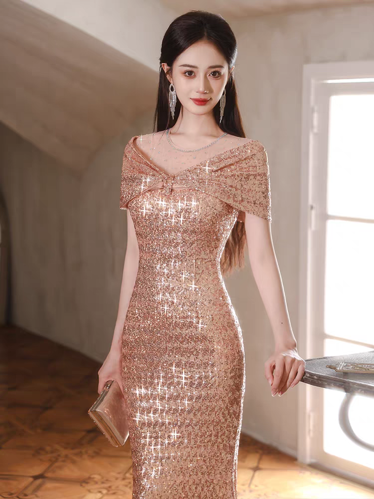 Bailebelle Fashion New Design Red for Women Off Shoulder Banquet Host Engagement Toast Long Length Mermaid Evening Dress Red Rose, Silver image 3