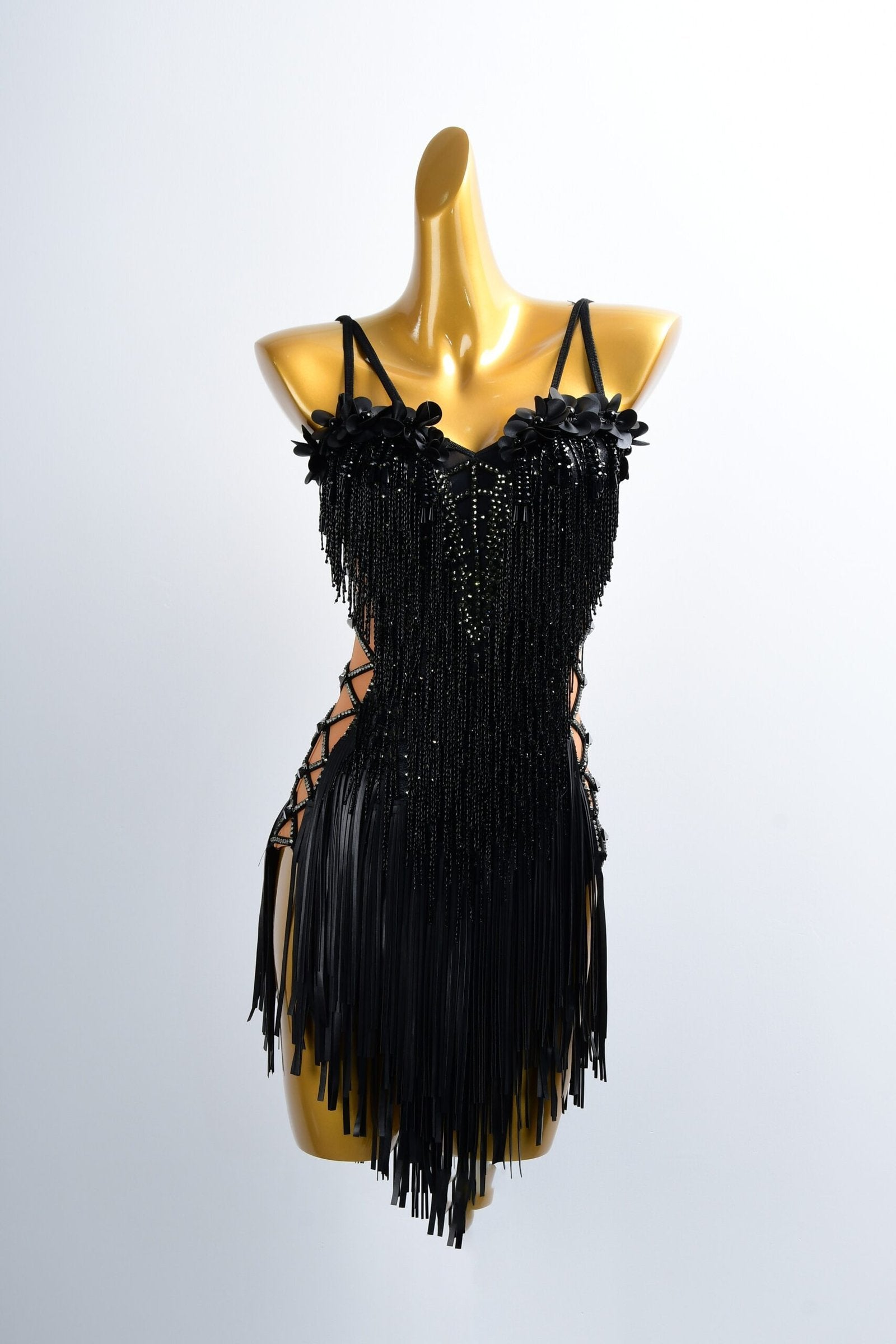 Black Lycra Latin Dance Dress with Skirt image 0