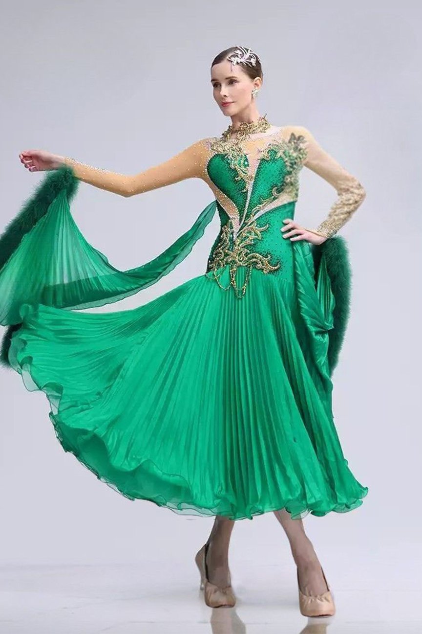 Bailebelle Fashion 2024 autumn new high end national standard modern dance performance dress flower dress custom Green image 2