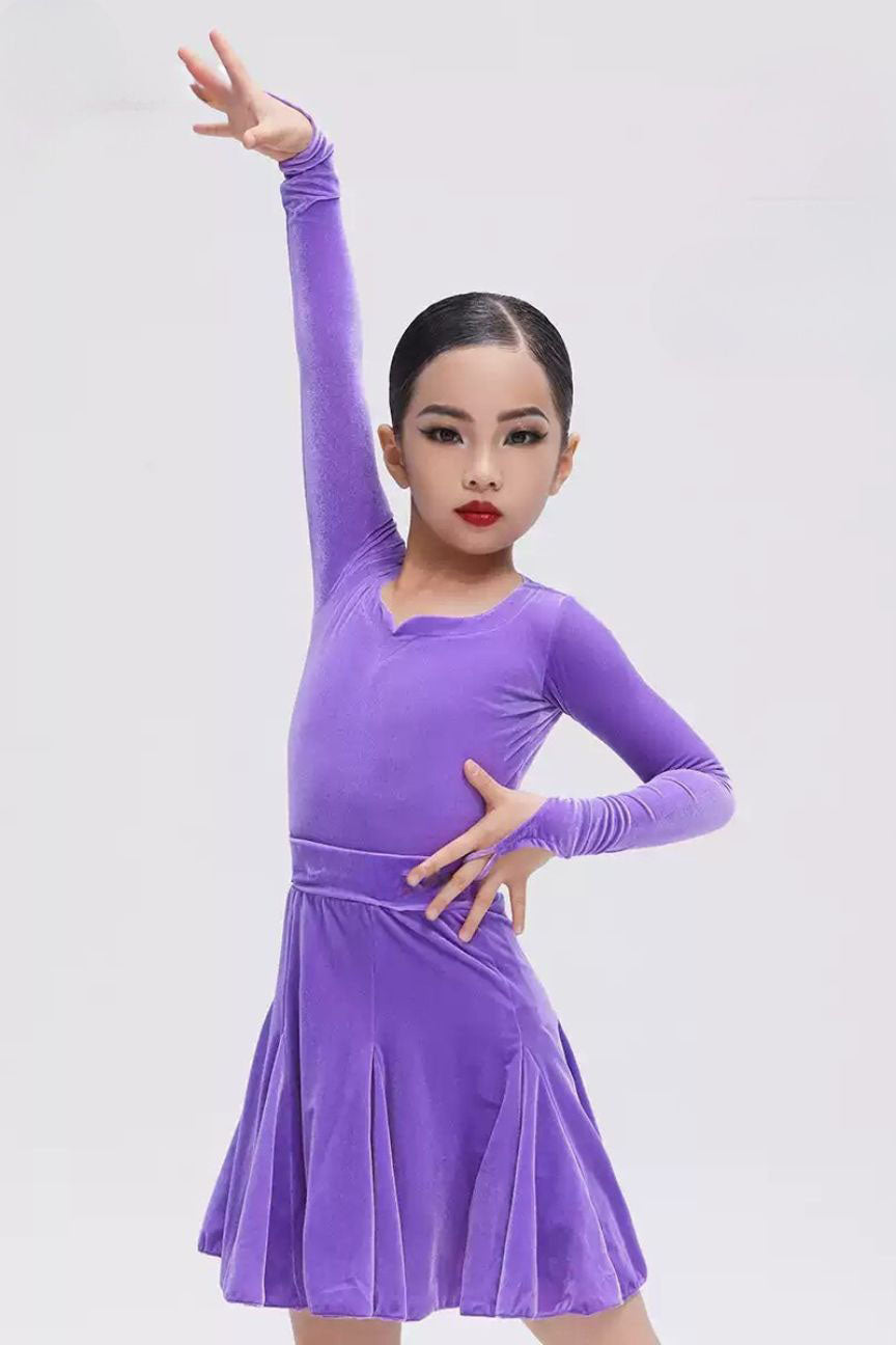 international standard dance clothes for children Latin dance competition clothes velvet Nylon Pearlesce image 2