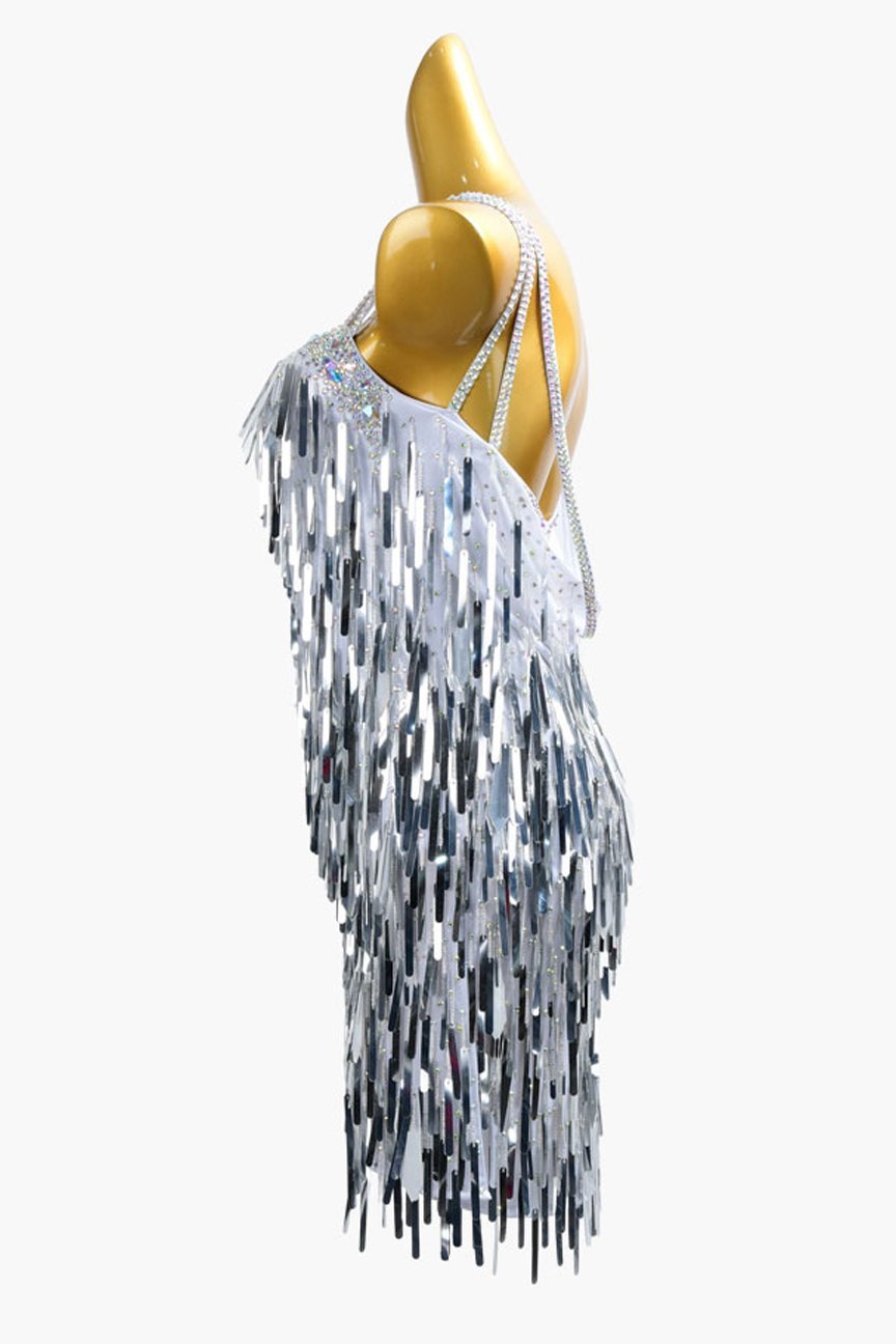 Cement ash Latin dress with sequins and crystal AB image 3