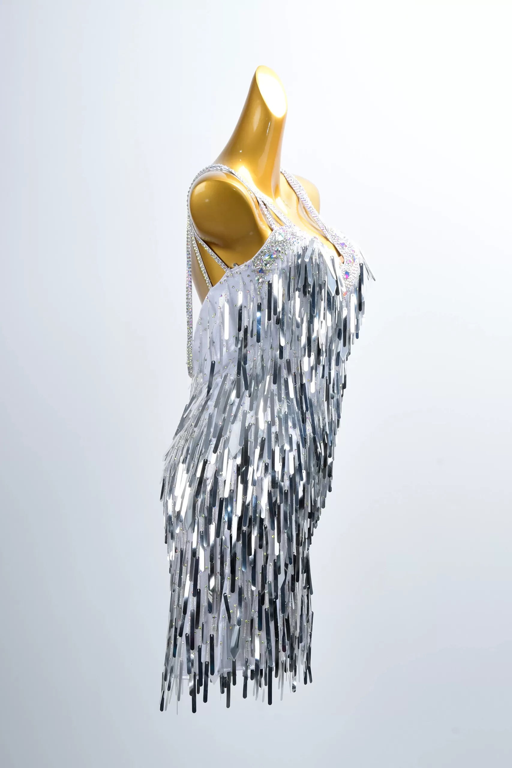 Silver Beading Fringe Latin Rhythm Competition Dance Dress image 2