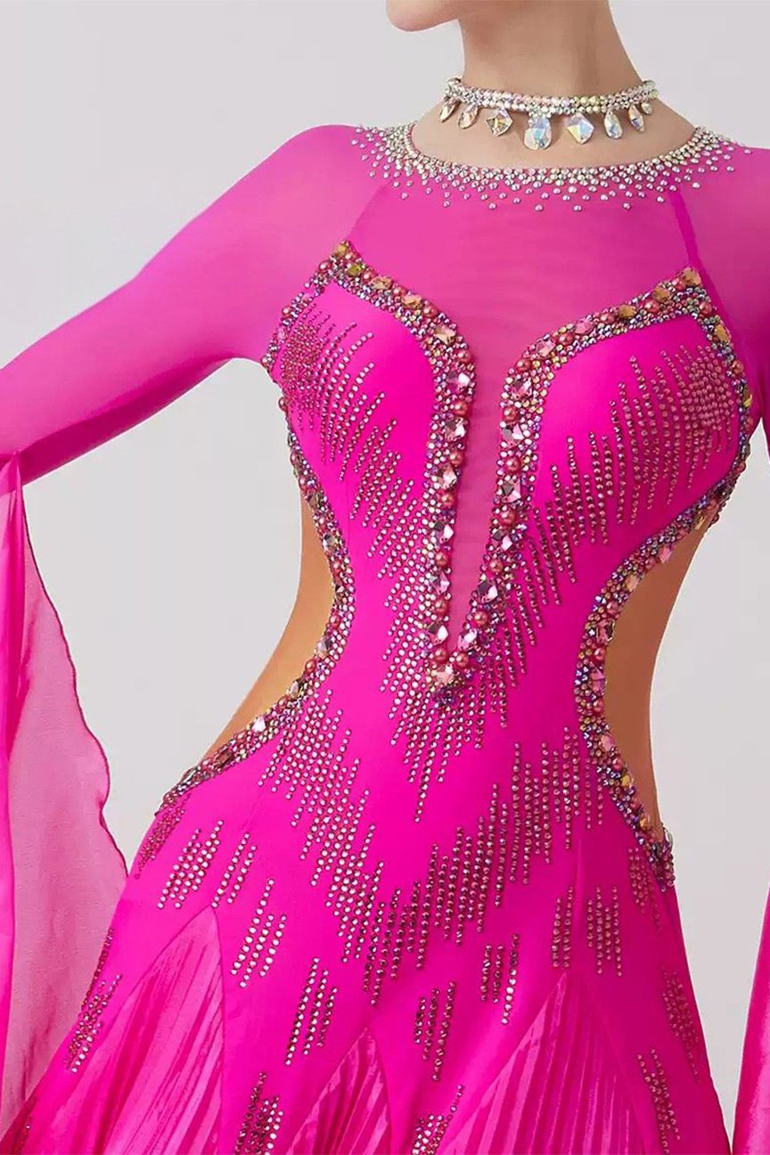 Bailebelle Fashion 2023 new national standard modern dance performance competition costume with diamond swing dress  Pink image 4
