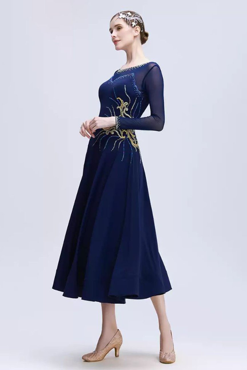 Bailebelle Fashion new national standard modern dance practice clothes waltz ballroom dance clothes big swing dress Blue image 4