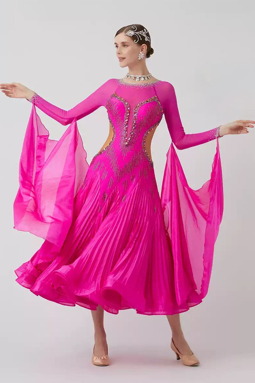 Bailebelle Fashion 2023 new national standard modern dance performance competition costume with diamond swing dress  Pink image 0