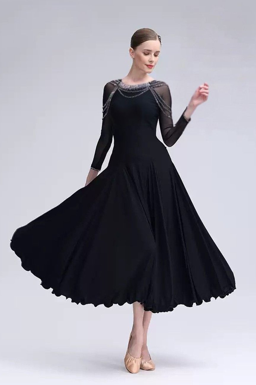 Bailebelle Fashion 2025 National Standard Dance Modern Dance Practice Dress Ballroom Dance Waltz Swing Skirt Customized Black image 0
