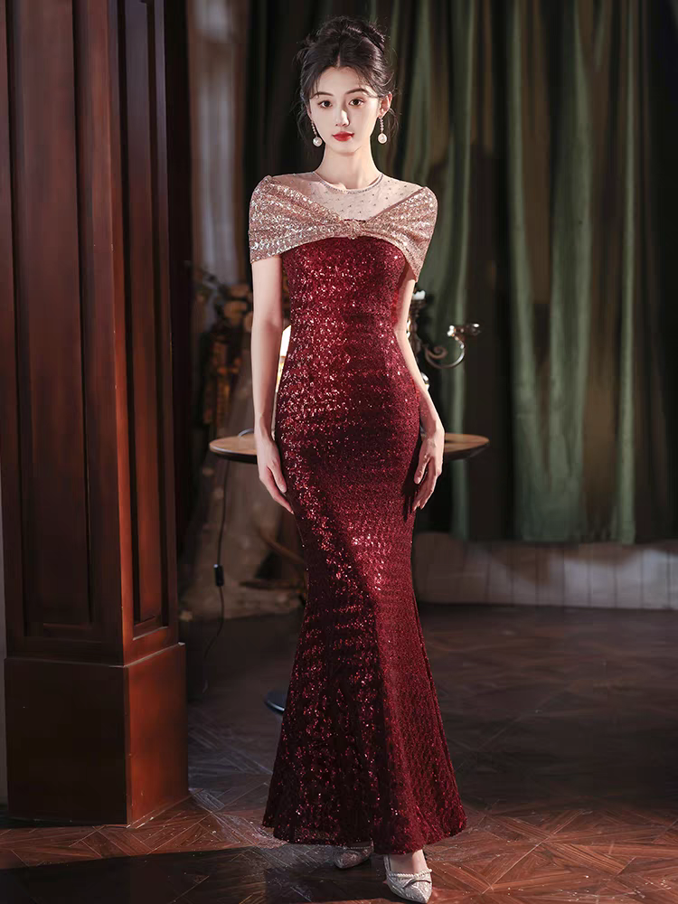 Bailebelle Fashion New Design Red for Women Off Shoulder Banquet Host Engagement Toast Long Length Mermaid Evening Dress Red Rose, Silver image 11
