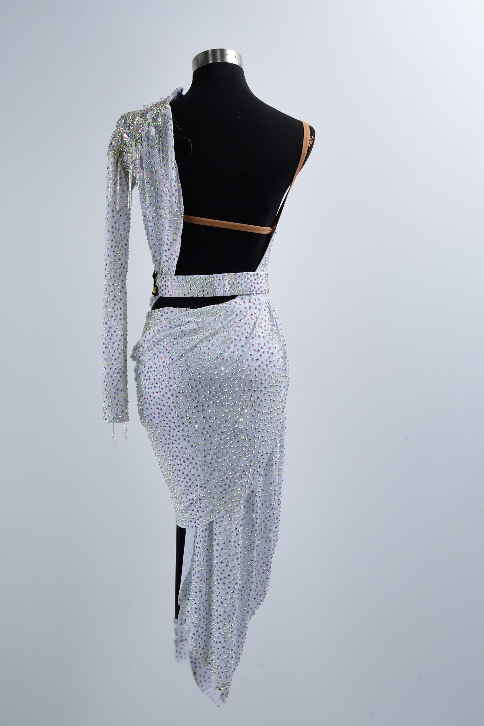White Slim-Fit Flash Diamond Sexy Dance Dress image 1
