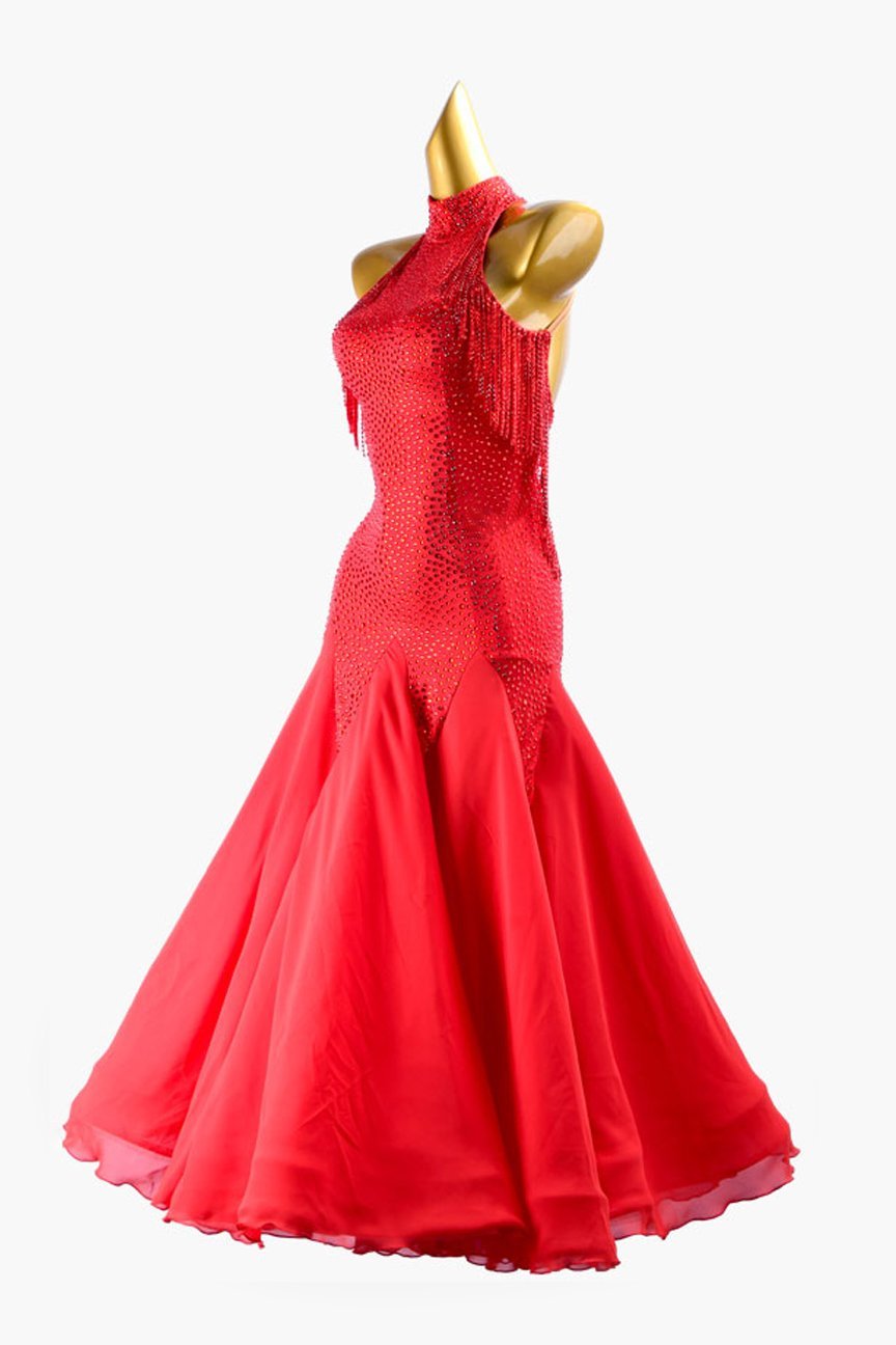 China red Standard dress with stone fringes and crystal AB image 2