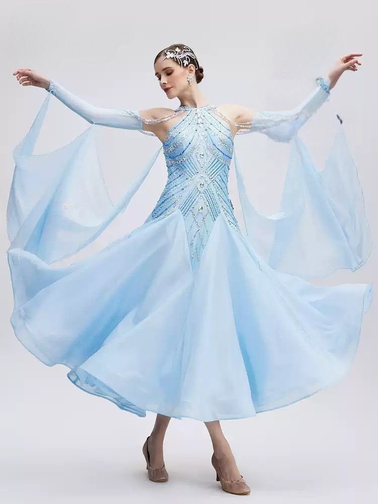 Bailebelle Fashion Modern dance performance costumes big swing skirt competition  Skyblue image 5