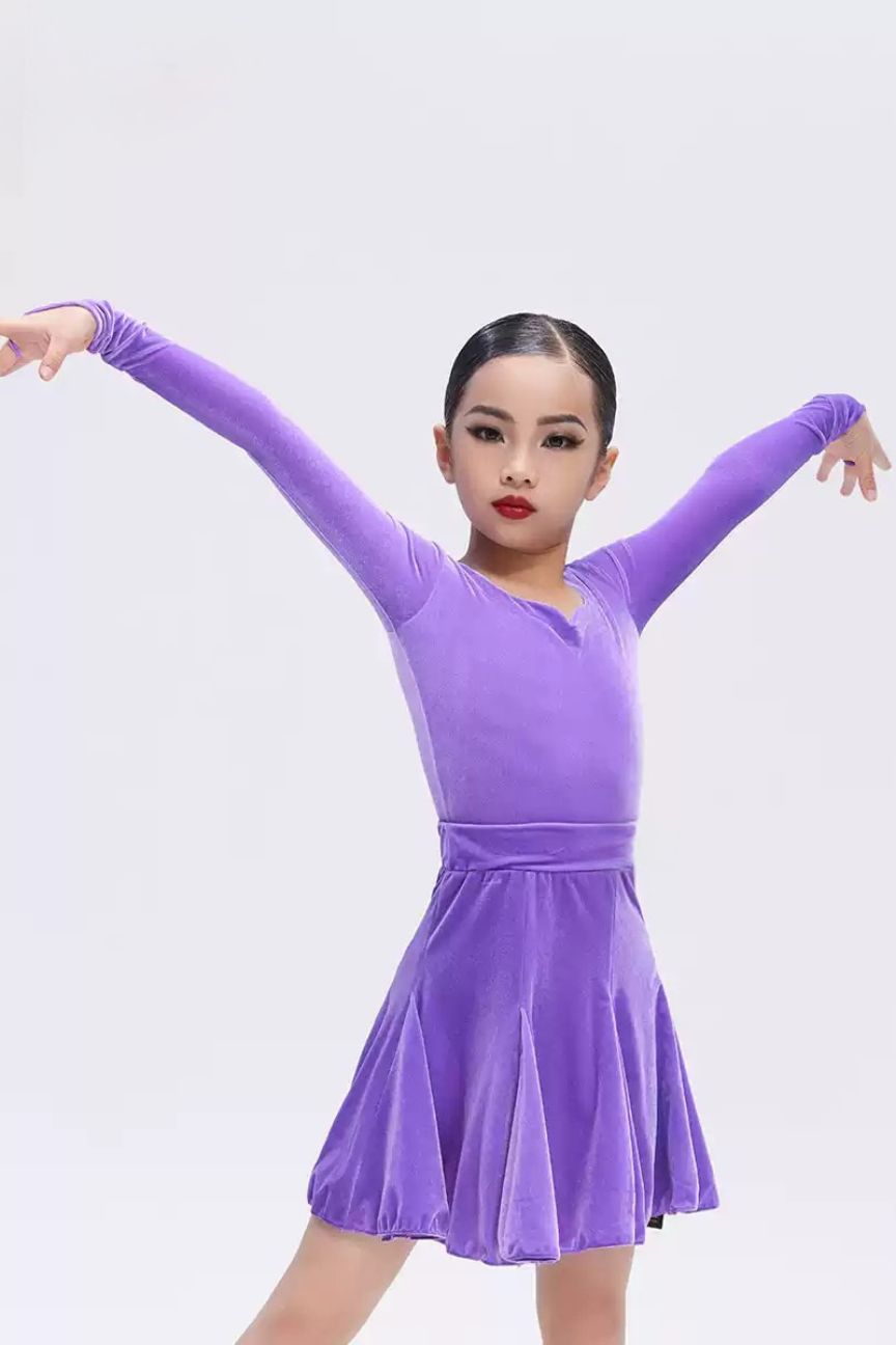 international standard dance clothes for children Latin dance competition clothes velvet Nylon Pearlesce image 0