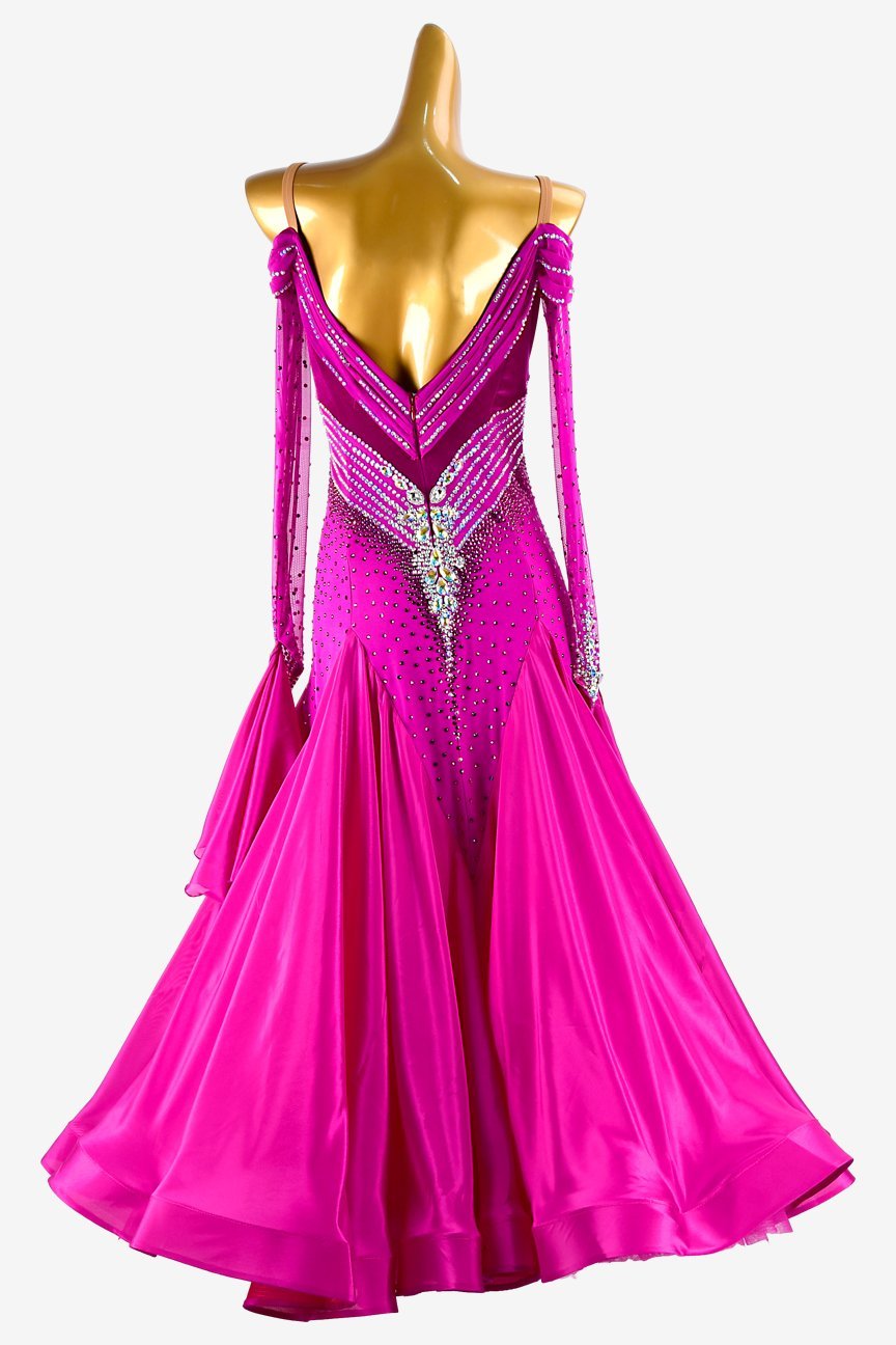 Dark Magenta Velvet and Lycra Splicing Ballroom Dress with Pearl Chiffon Underskirts and Mesh Accents image 1