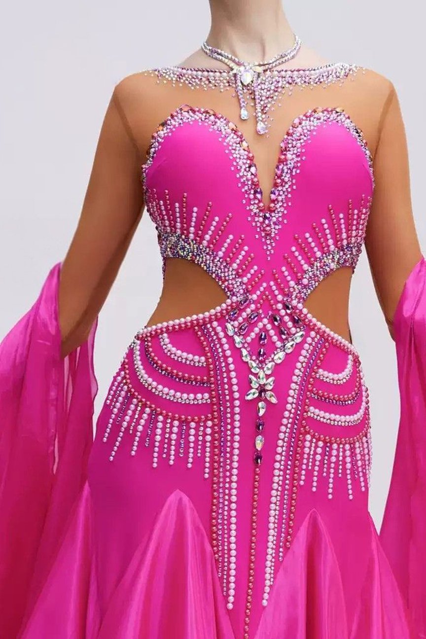 Bailebelle Fashion new national standard modern dance skirt competition costume performance costume ballroom dance dress Pink image 2