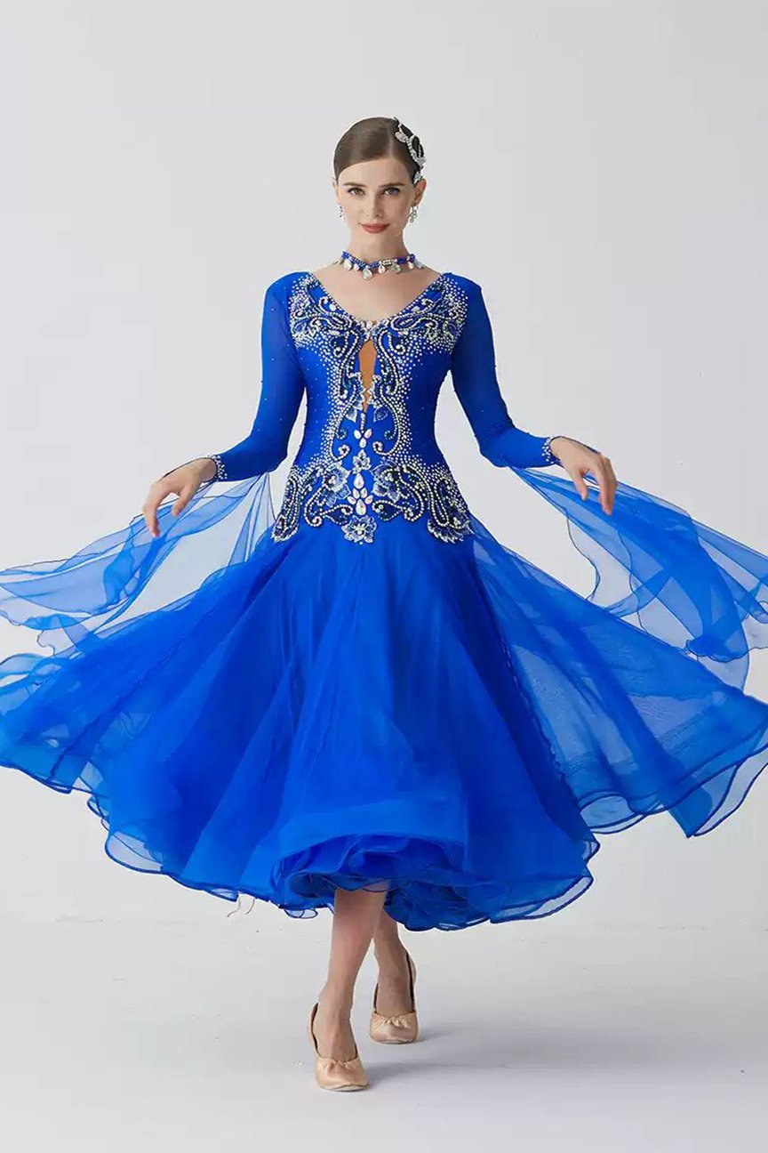 Bailebelle Fashion national standard modern dance performance competition big swing dress waltz Blue image 2
