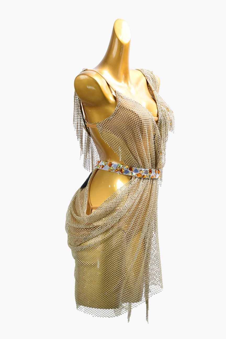 Luxury Gold Chain-Mail Mesh Dress with Jeweled Belt image 3